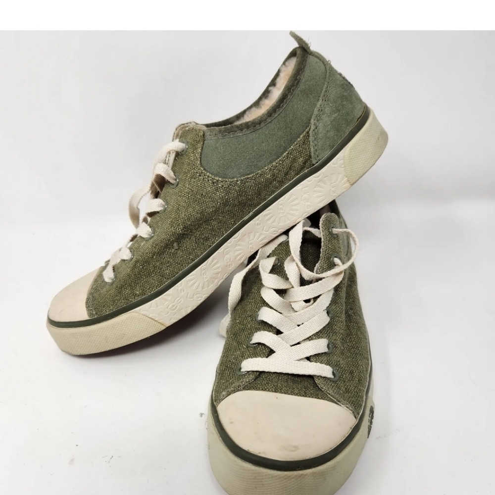 UGG Evera green Suede canvas Sheepskin Lined Sneakers Shoes Womens 7